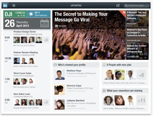 LinkedIn iPad app main screen