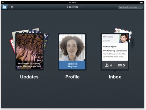 LinkedIn iPad app dashboard