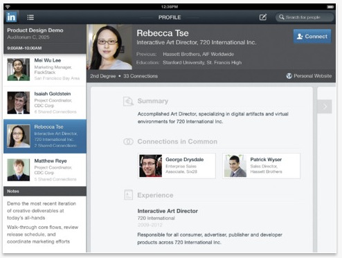 LinkedIn iPad app calendar screen