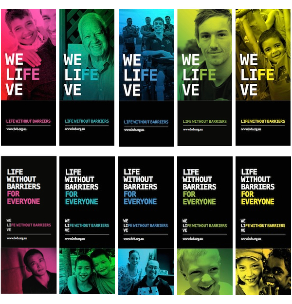 Life Without Barriers rebrand banners