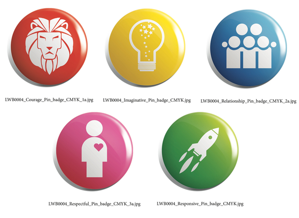 Life Without Barriers rebrand logo button badges of values