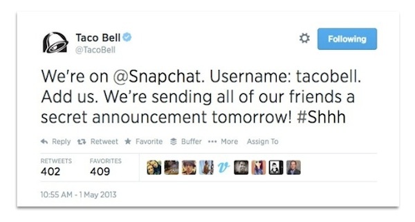 Taco Bell tweet about Snapchat