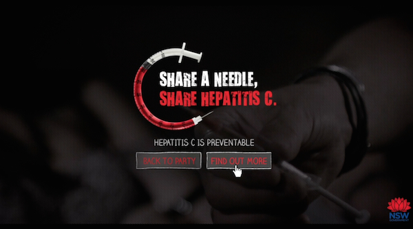 Title screen Share needles share hep C  - NSW Health marketing campaign case study