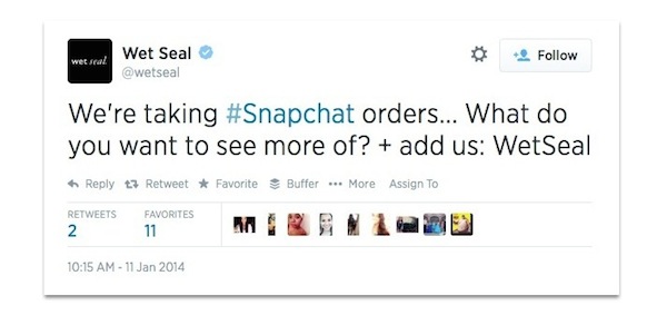 Wet Seal tweet about Snapchat