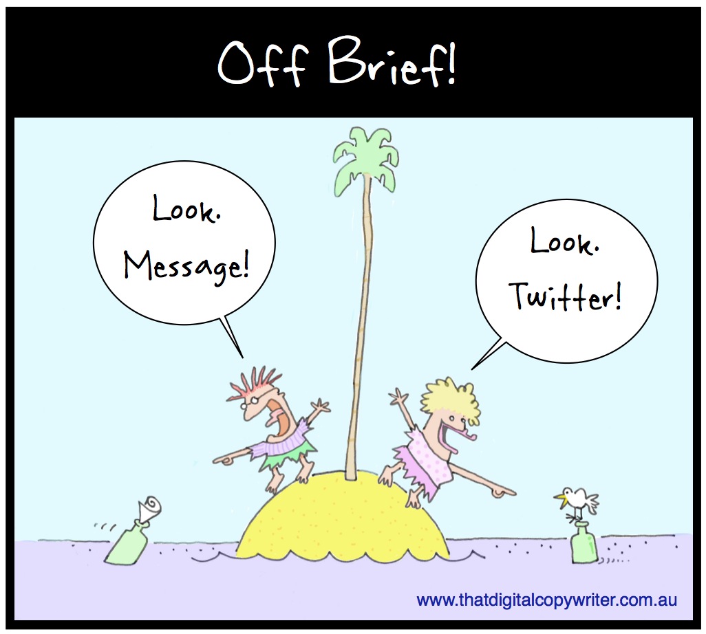 Off brief cartoon desert island twitter message