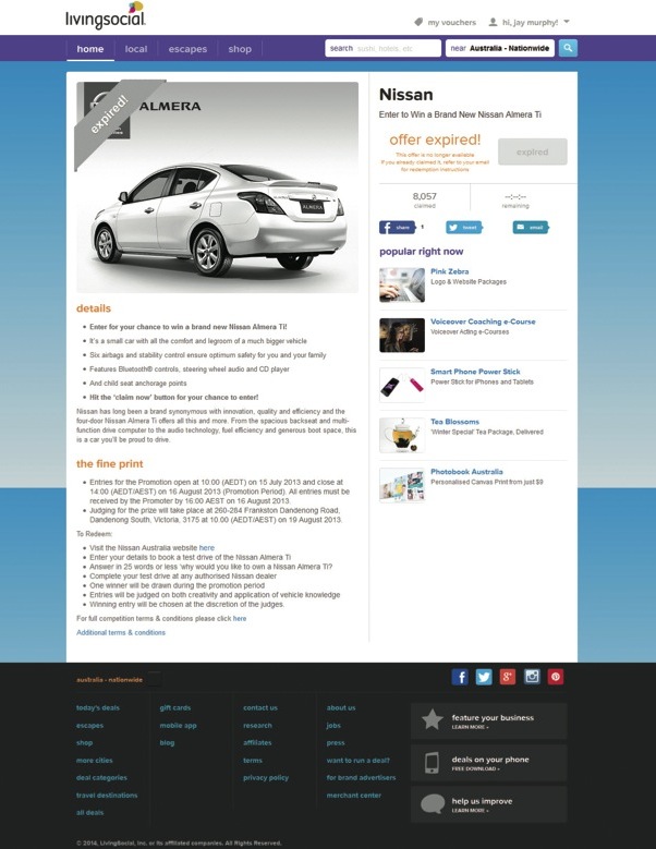 Nissan Almera Living Social daily deals car website