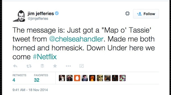 Jim Jefferies Netflix Down Under tweet