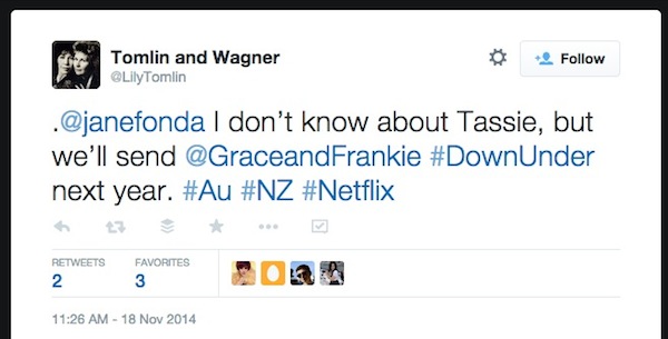 Lily Tomlin Netflix Down Under tweet