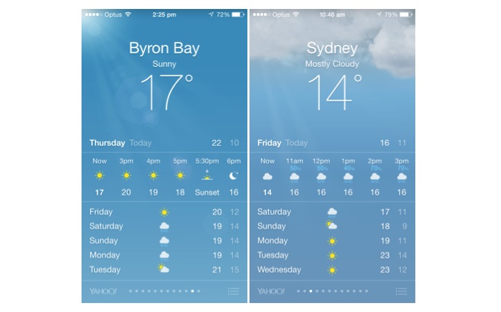 Apple Weather app sun and clouds