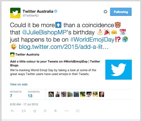 Twitter Julie Bishop World Emoji Day worldemojiday tweet 540w