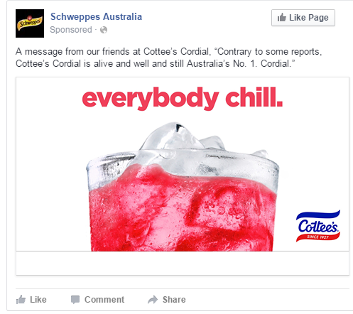 Cottees Schweppes just chill