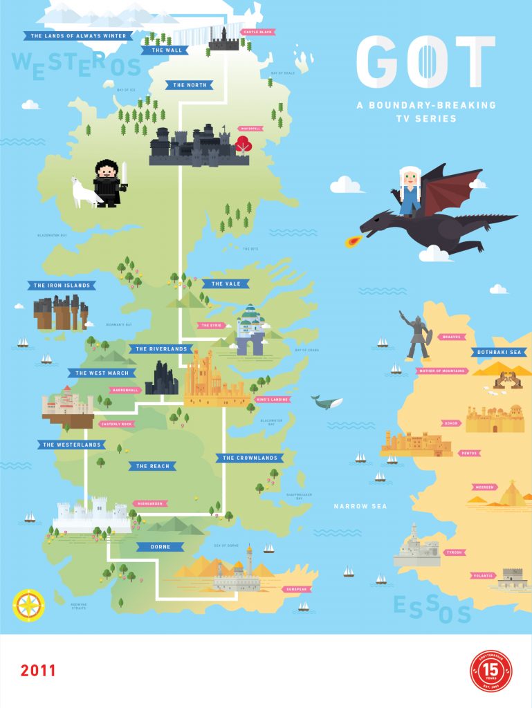 2011- Game of Thrones begins, designed by Alice Lee