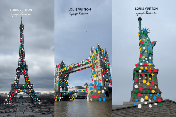 Yayoi Kusama's giant sculpture looks over Louis Vuitton's Paris store